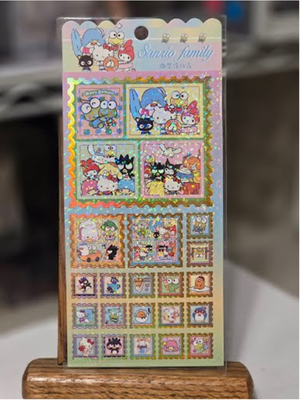#FAM-2248 Sanrio Family Stamp Sticker Sheet Foil Laser Stickers